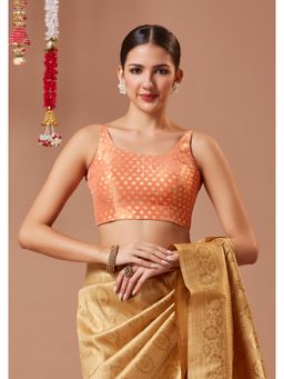 SALWAR STUDIO - Peach Brocade Spaghetti Readymade Blouse