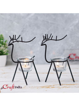 eCraftIndia - Set of 2 Black Metal Handcrafted Deer Shape Tea Light Candle Holders Black