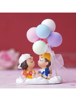 eCraftIndia - Cute Couple Statue with Balloons Valentine's Day Multi-Color
