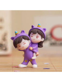 eCraftIndia - Purple Miniature Cute Couple Statue Girl on Boy's Shoulder Multi-Color