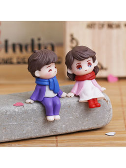 eCraftIndia - Cute Boy and Girl Sitting Couple Statue Valentine's Day Multi-Color