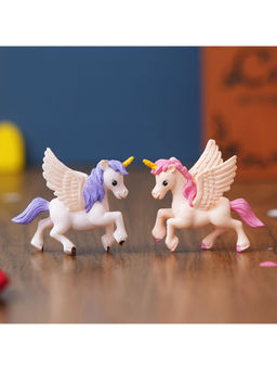 eCraftIndia - Miniature Unicorn Horse Statues Animal Figurines Set of 2 Multi-Color