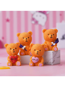 eCraftIndia - Set of 4 Cute Teddy Bears with Love Heart and Flowers Brown