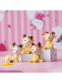 eCraftIndia - Set of 4 Miniature Cute Yellow Deer Statues Animal Figurines Multi-Color