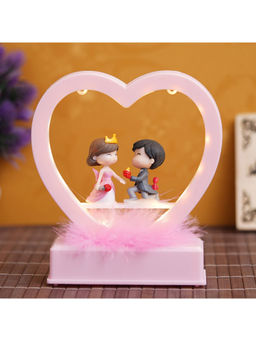 eCraftIndia - Pink Couple Figurine Led Light Heart to Propose Your Love Multi-Color