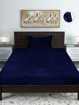 HOSTA HOMES - Warm Fitted Bed Sheet With One Pillow Cover Blue (Single)