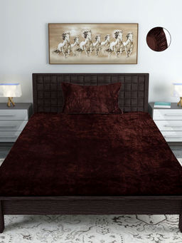 HOSTA HOMES - Warm Flat Bed Sheet With One Pillow Cover Brown (Single)