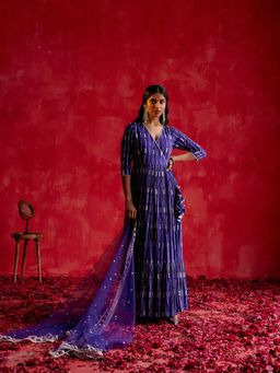 Preevin - Purple Three Diamond Angrakha With Embroidered Dupatta