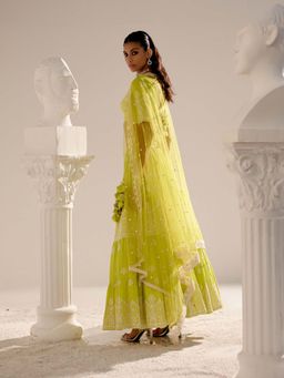 Preevin - Neon Green Ambi Lehenga and Blouse with Embroidered Dupatta