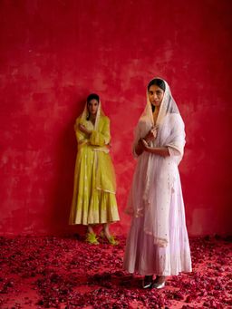 Preevin - Lavender Ambi Angrakha With Embroidered Dupatta