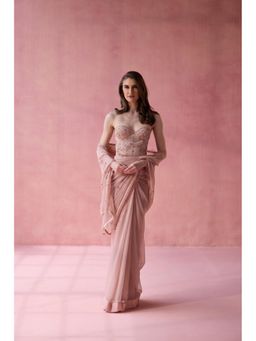 Old Marigold - April Pink Silk Embellished Saree without Blouse
