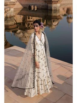 Preevin - Black and White Big Flower Angrakha With Embroidered Dupatta
