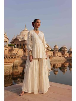 Preevin - Off-White Criss-Cross Kurta With Sharara and Dupatta
