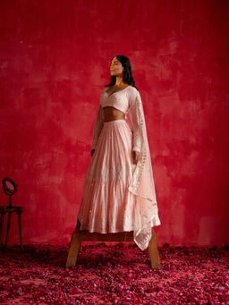 Preevin - Blush Pink Diamond Lehenga and Blouse with Embroidered Dupatta