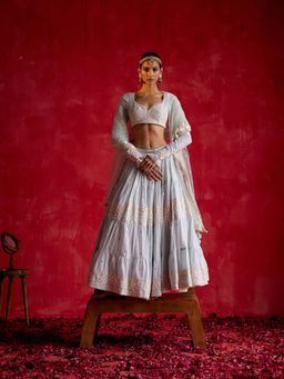 Preevin - Ice Blue Diamond Lehenga and Blouse with Embroidered Dupatta