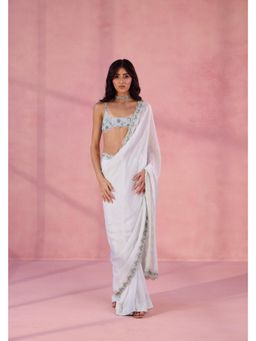 Old Marigold - Mamma Mia Blue Viscose Embroidered Saree without Blouse