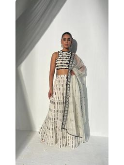 Preevin - Black and White Lehenga and Blouse with Embroidered Dupatta