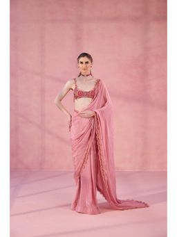 Old Marigold - Sundown Somewhere Pink Chinon Embellished Saree without Blouse