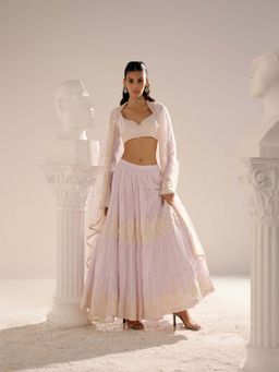 Preevin - Lavender Tower Lehenga and Blouse with Embroidered Dupatta