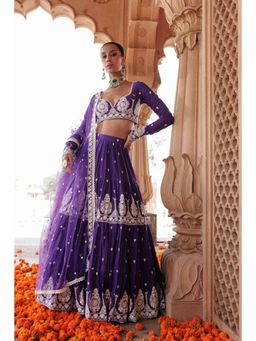Preevin - Purple Tower Lehenga and Blouse with Embroidered Dupatta