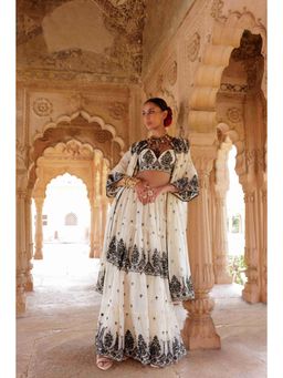 Preevin - Black and White Tower Lehenga and Blouse with Embroidered Jacket