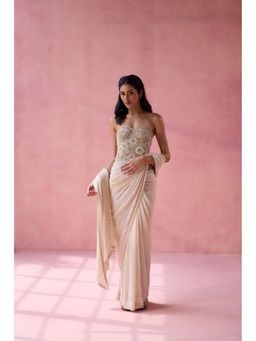 Old Marigold - Whimsy Beige Chiffon Embellished Saree without Blouse