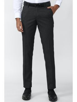 Peter England - Men Grey Check Slim Fit Formal Trousers