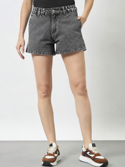 Trend Arrest - Charcoal Paperbag Waist Denim Shorts