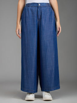 Pepe Jeans - Women Blue Dark Used Wide Leg High Rise Pant