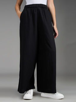 Pepe Jeans - Women Black Solid Wide Leg High Rise Pant