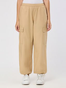 Pepe Jeans - Women Beige High Rise Wide Leg Cargo Pant