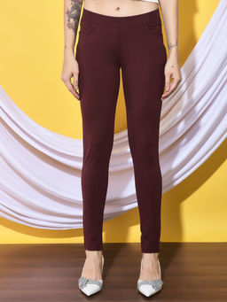 FFU - Maroon Womens Full Length Solid Jeggings