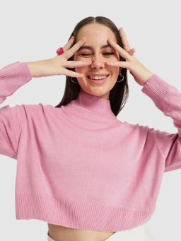 Bewakoof - Women's Bridal Rose High Neck Oversized Crop Sweater