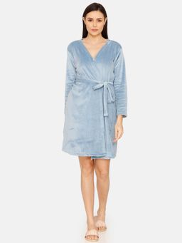 Zivame - Luxe Leisure Velour Knit Poly Robe - Blue Shadow