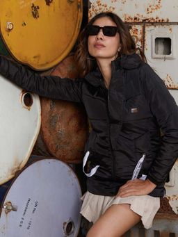 Campus Sutra - Women Onyx Black Zip-Front Trek Puffer Jacket