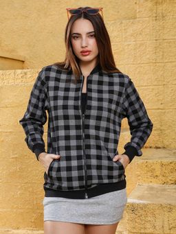 Campus Sutra - Women Moon Grey and Black Buffalo Check Jacket