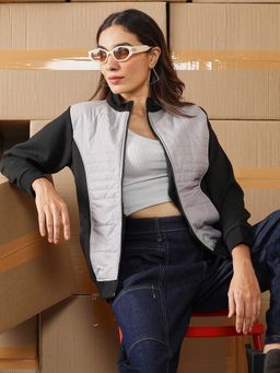 Campus Sutra - Women Cloud Grey and Onyx Black Jacket