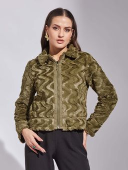 Latin Quarters - Women Olive Casual Solid Jacket