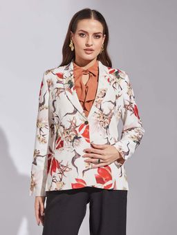 Latin Quarters - Women White Casual Floral Blazer