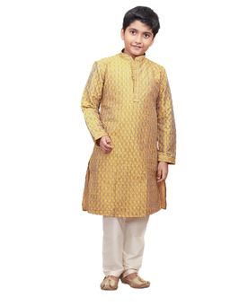 Manyavar - Boys Yellow Silk Party Wear Kurta Churidar (set Of 2)