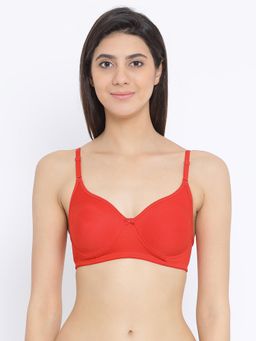 Clovia - Cotton Rich Solid Non-Padded Full Cup Wire Free T-shirt Bra - Dark Red