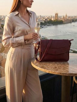 SILVIANO - Women Maroon Leather Solid Sling Bag