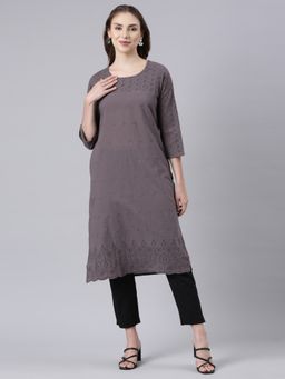 NEERU'S - Grey Panelled Straight Floral Kurta