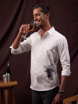 KINGDOM OF WHITE - Nocturnal Floral Accents Pure Cotton White Slim Fit Casual Shirt