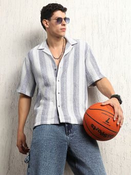 Hubberholme - Striped Cotton Half Sleeve Relaxed Shirt