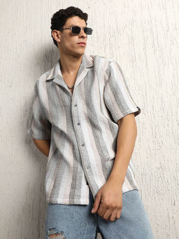 Hubberholme - Cotton Relaxed Waffel Striped Half Sleeve Shirt