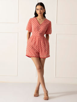 Twenty Dresses by Nykaa Fashion - Red Printed V Neck Playsuit