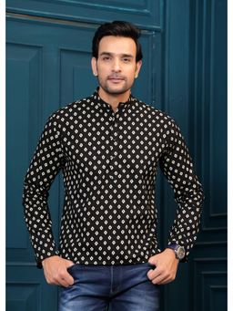 Hatheli - Pure Cotton Black Printed Straight Kurta