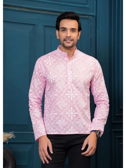 Hatheli - Pure Cotton Pink Printed Straight Kurta