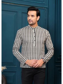 Hatheli - Pure Cotton Black Striped Print Straight Kurta